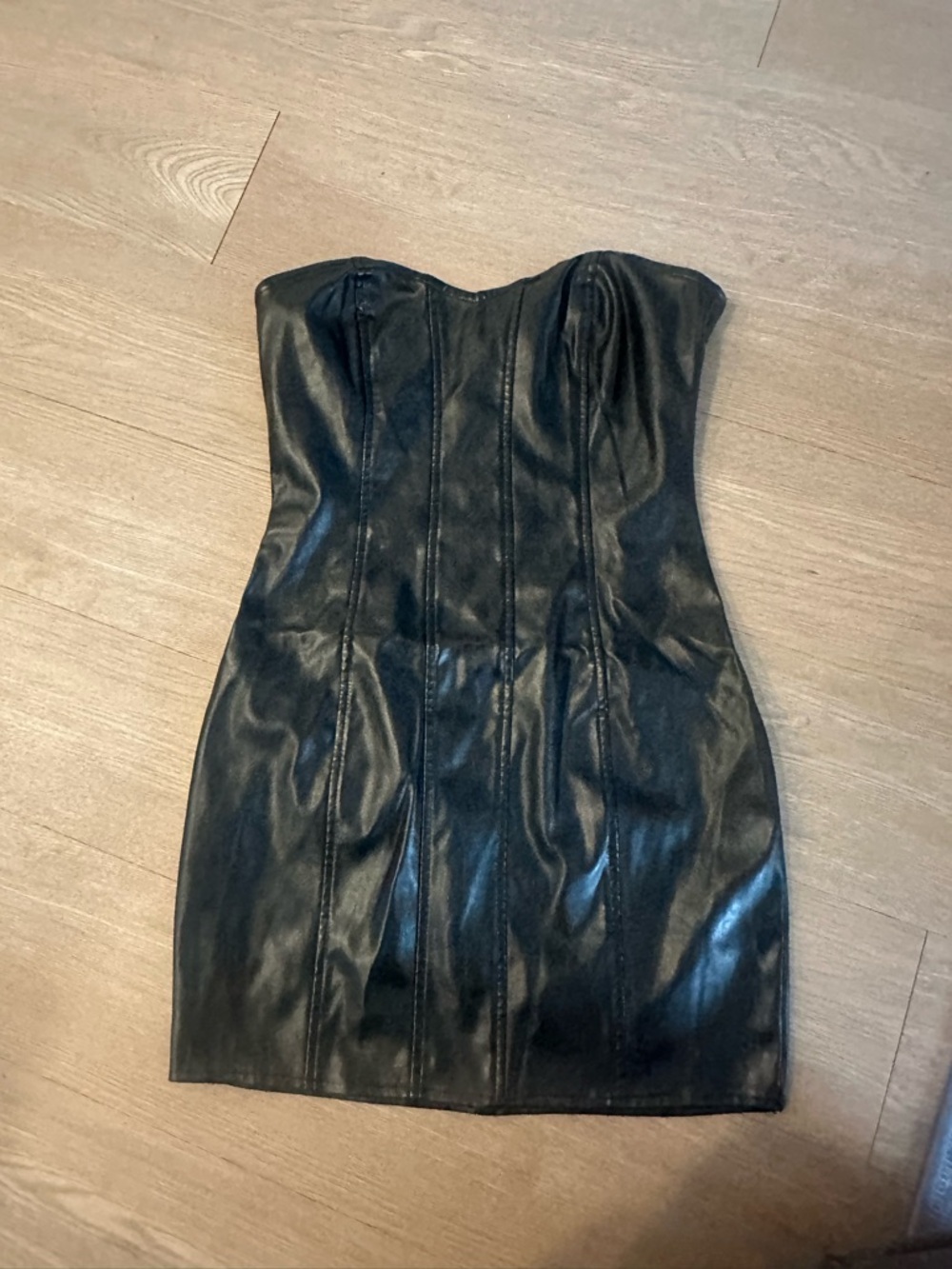 Blue Blush Strapless Black Faux-Leather Mini Dress